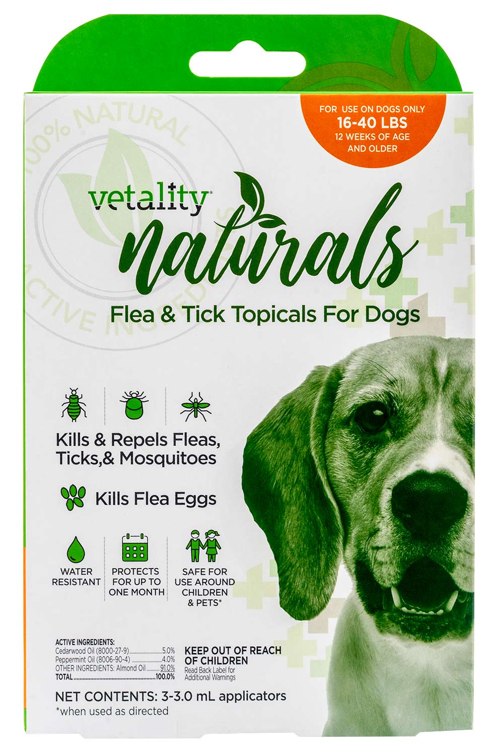 3-pk vetality naturals flea & tick topicals for dogs size: dog 16-40 lb