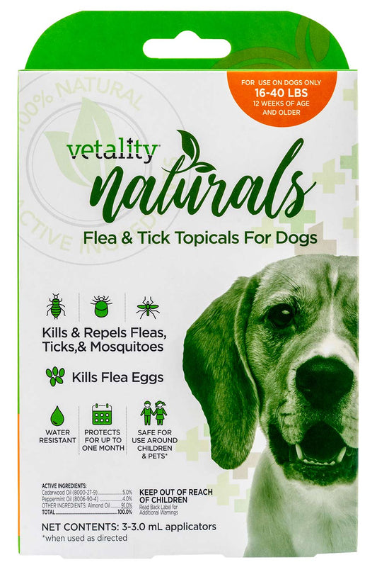 3-pk Vetality Naturals Flea & Tick Topicals for Dogs Size: Dog 16-40 lb