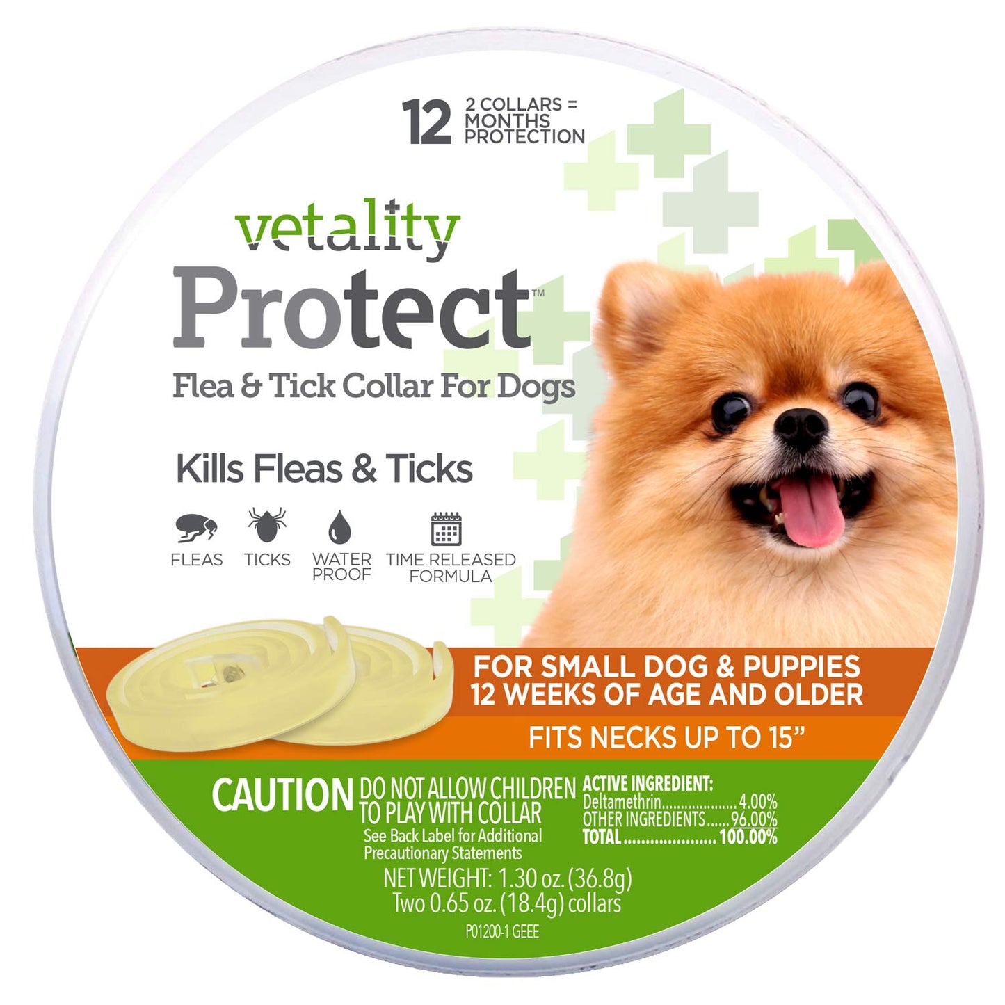 vetality protect flea & tick collar for small dogs & puppies up to 15" 12 month protection