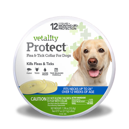 Vetality Protect Flea & Tick Collar Dogs fits neck up to 26" - 12 month protection