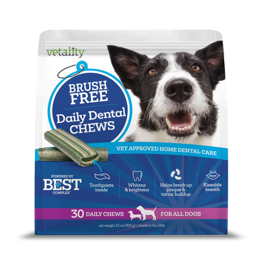 Vetality Brush Free Daily Dental Chews for Dogs`