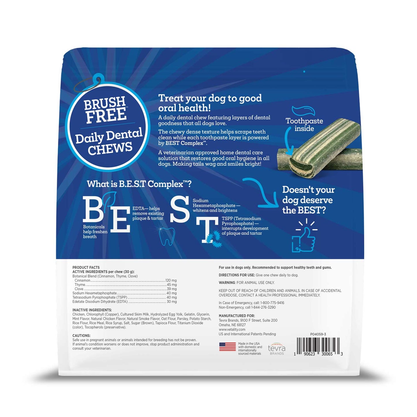 vetality brush free daily dental chews for dogs`