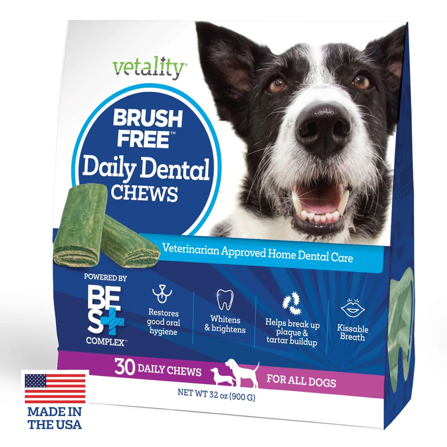 vetality brush free daily dental chews for dogs`