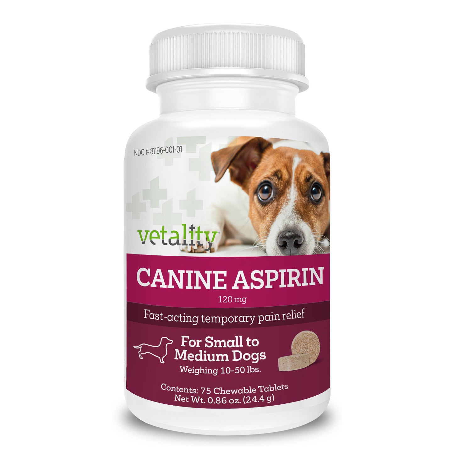 vetality canine aspirin for small-med dogs 10-50 lbs