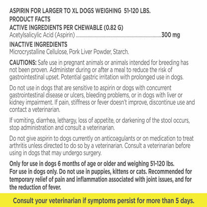 Vetality Canine Aspirin for Small-Med Dogs 10-50 lbs