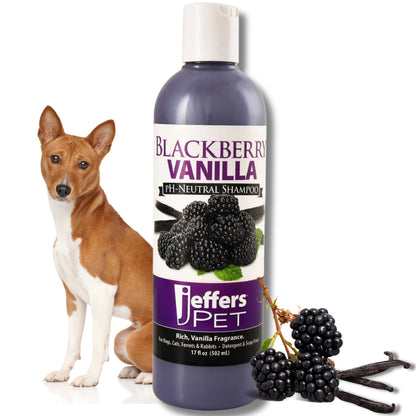 Jeffers Pet Blackberry Vanilla pH-Neutral Shampoo, 17 oz - Soap & Detergent Free, Tearless Pet Grooming Shampoo with Aloe Vera, Coconut Extract, Vitamins A D E, Concentrated Formula, Made in USA