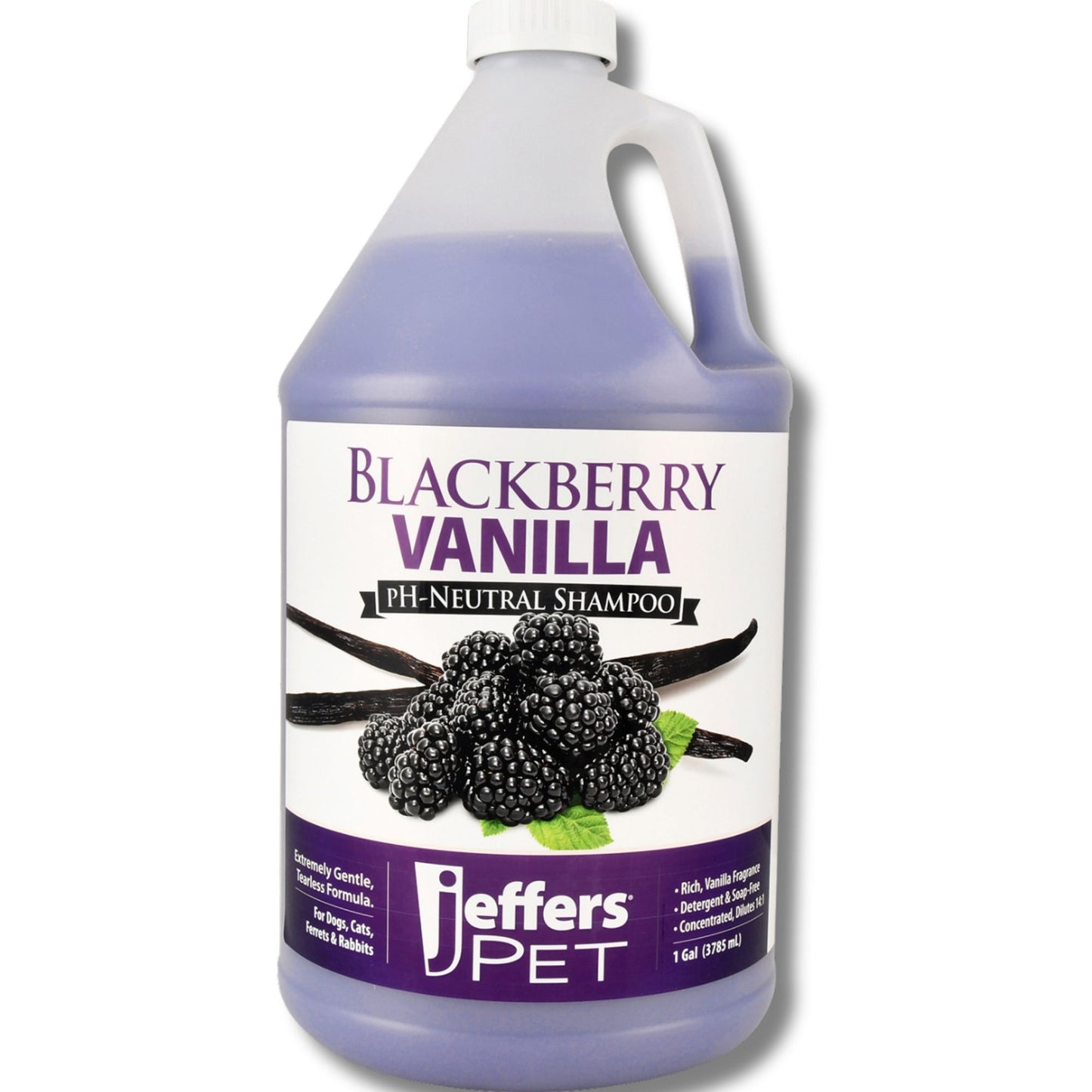 jeffers pet blackberry vanilla ph-neutral shampoo, 128 oz - soap & detergent free, tearless pet grooming shampoo with aloe vera, coconut extract, vitamins a d e, concentrated formula, made in usa