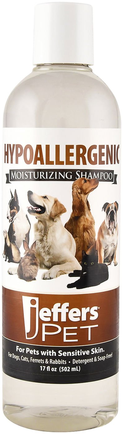 Jeffers Pet Hypoallergenic Shampoo for Dogs, Cats & Small Animals 17 oz – Concentrated Moisturizing Tearless Formula with Aloe Vera & Vitamins A D E, Fragrance & Soap Free, Gentle for Sensitive Skin