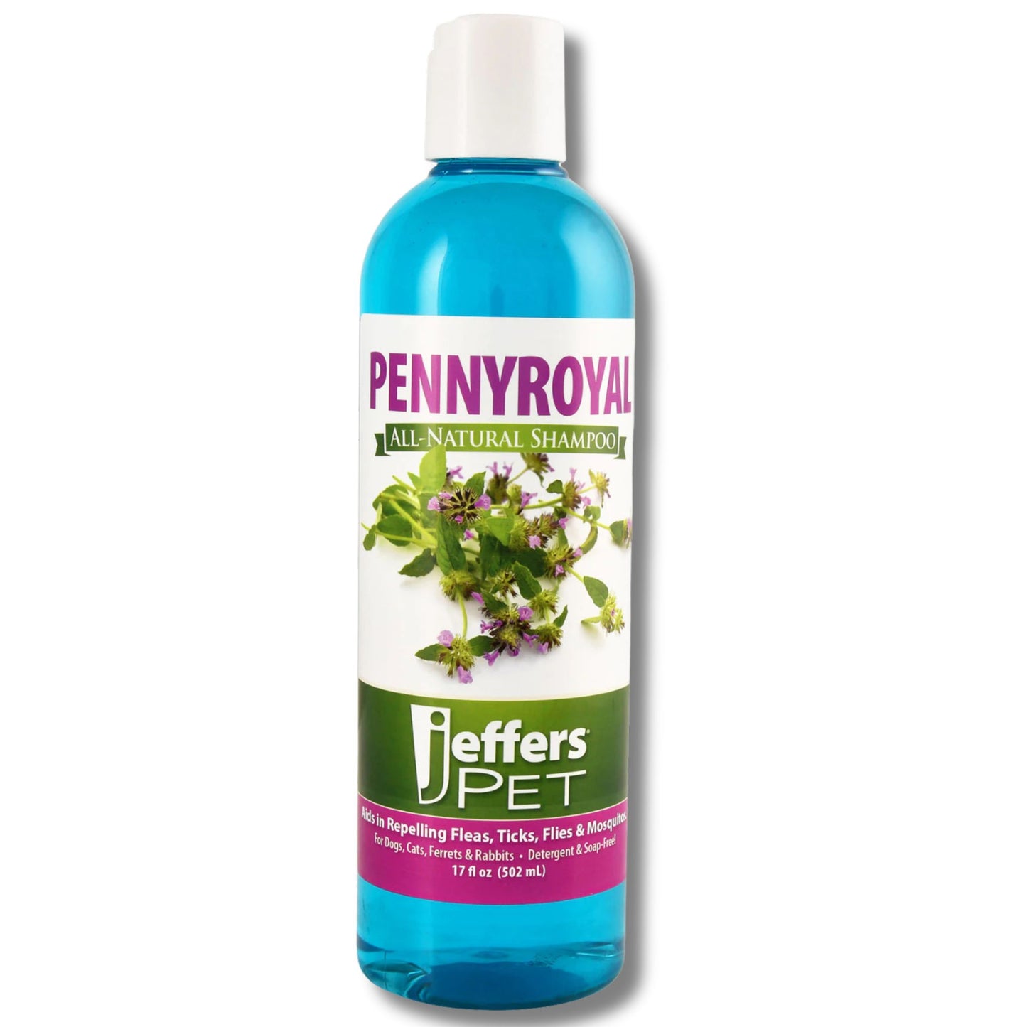 jeffers pet natural pennyroyal dog shampoo, 17 oz – detergent & soap free grooming, mint fragrance with fresh blue color, deep cleaning herbal formula leaves coat soft, fluffy & manageable