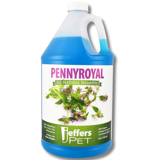 Jeffers Pet Natural Pennyroyal Dog Shampoo, 128 oz – Detergent & Soap Free Grooming, Mint Fragrance with Fresh Blue Color, Deep Cleaning Herbal Formula Leaves Coat Soft, Fluffy & Manageable