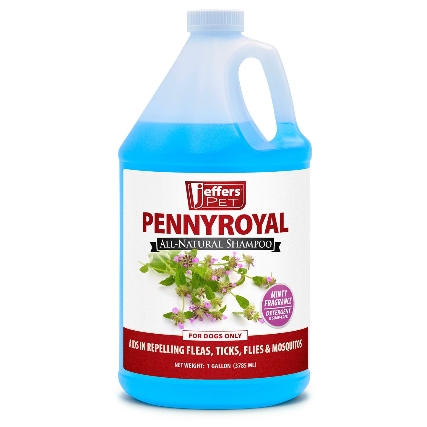 jeffers pet natural pennyroyal dog shampoo, 128 oz – detergent & soap free grooming, mint fragrance with fresh blue color, deep cleaning herbal formula leaves coat soft, fluffy & manageable