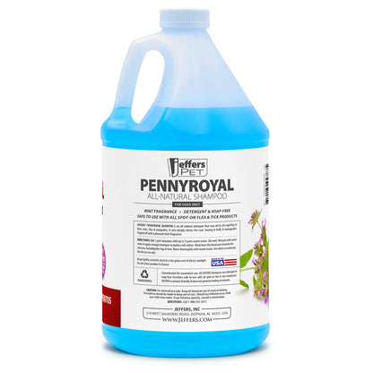 Jeffers Pet Natural Pennyroyal Dog Shampoo, 128 oz – Detergent & Soap Free Grooming, Mint Fragrance with Fresh Blue Color, Deep Cleaning Herbal Formula Leaves Coat Soft, Fluffy & Manageable