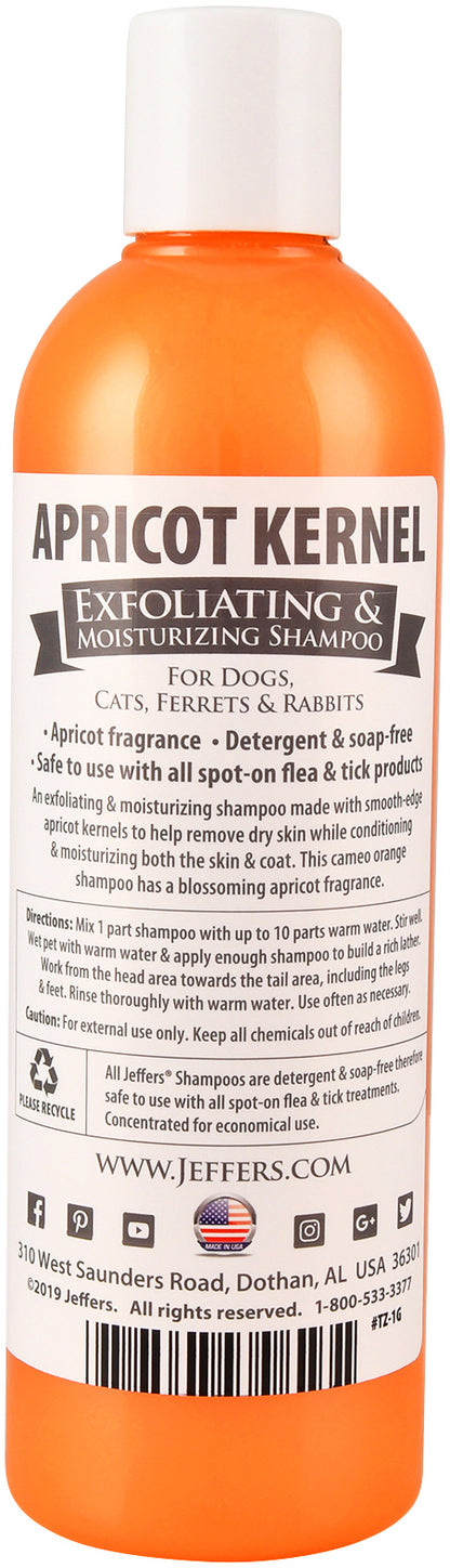 Jeffers Pet Apricot Kernel Exfoliating & Moisturizing Shampoo for Dogs & Cats, 17 oz - Concentrated Coconut Based Formula, Soap Free, Gentle Coat Cleansing, Vitamin Enriched Grooming Care, USA Made