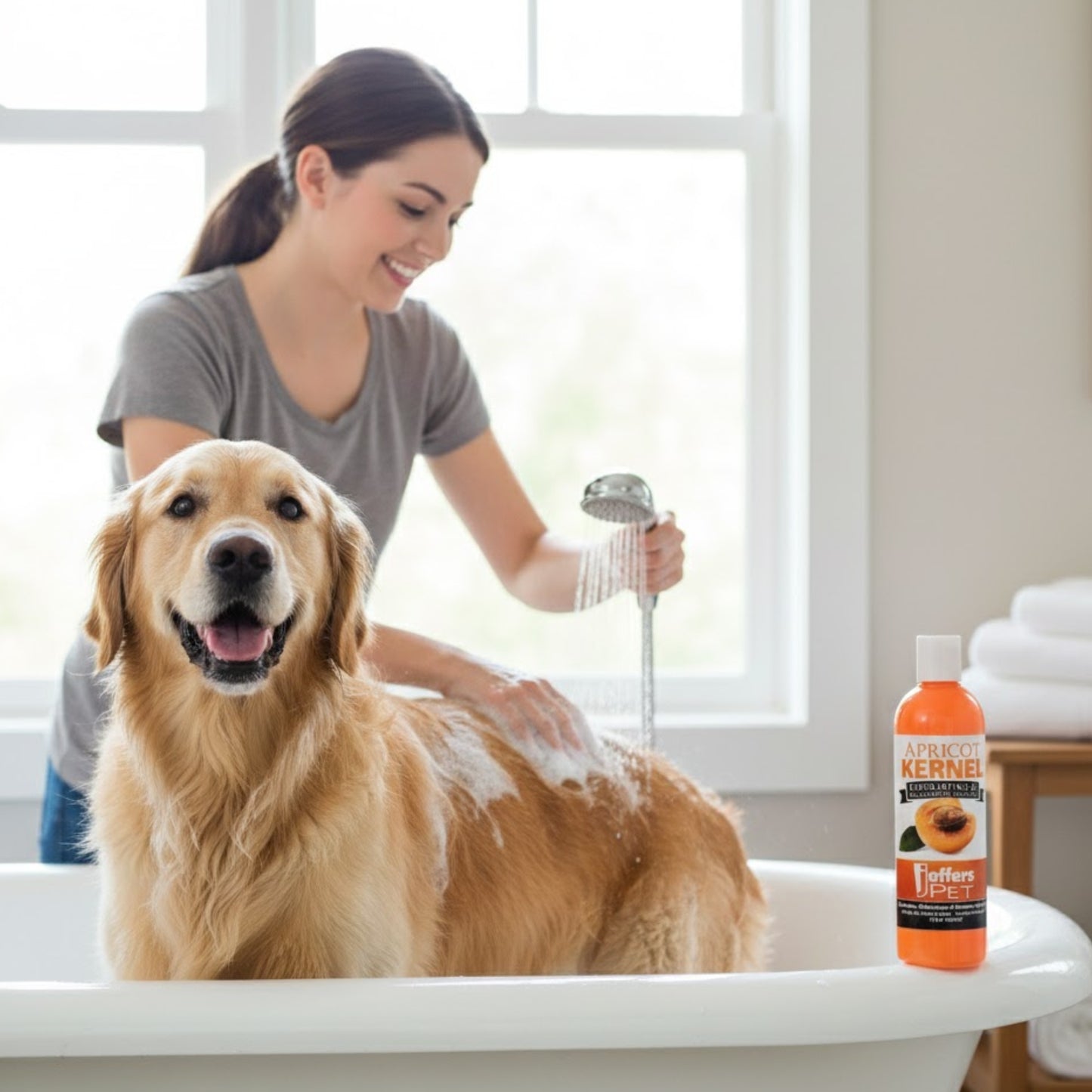 jeffers pet apricot kernel exfoliating & moisturizing shampoo for dogs & cats, 17 oz - concentrated coconut based formula, soap free, gentle coat cleansing, vitamin enriched grooming care, usa made
