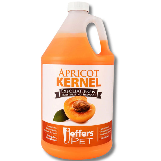 Jeffers Pet Apricot Kernel Exfoliating & Moisturizing Shampoo for Dogs & Cats, 128 oz - Concentrated Coconut Based Formula, Soap Free, Gentle Coat Cleansing, Vitamin Enriched Grooming Care, USA Made