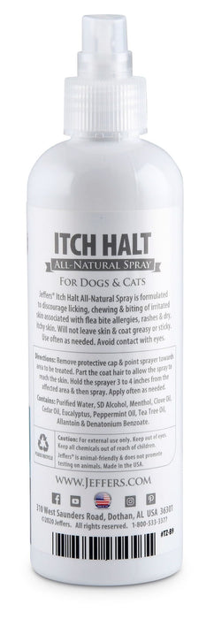 Jeffers Pet Itch Halt All Natural Spray for Dogs & Cats – Gentle, Fast Drying, Travel Friendly Grooming Spray with Essential Oils – Soothes and Refreshes Pets, 8 oz