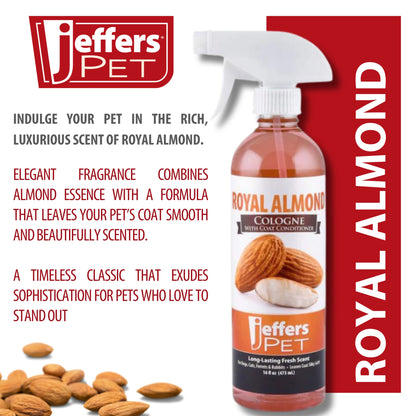 Jeffers Pet Cologne Spray with Coat Conditioner for Dogs & Cats, Royal Almond - Detergent & Soap Free Grooming Fragrance Mist, Deodorizer, Freshener, Safe for Pets, Salon, Home Use - 16 oz