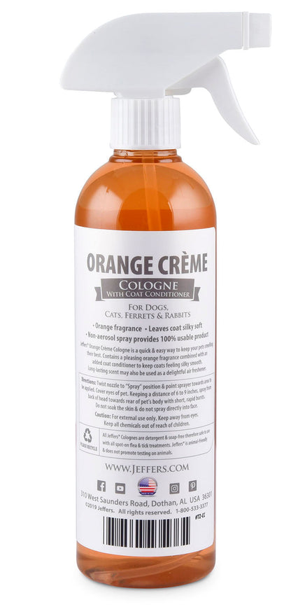 Jeffers Pet Colognes with Coat Conditioner for Dogs & Cats 16 oz - Soap & Detergent Free Grooming Spray for Fresh, Odor Control, Silky Coat & Home Freshening, Safe Formula, Made in USA - Orange Crème