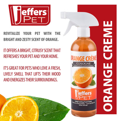 Jeffers Pet Colognes with Coat Conditioner for Dogs & Cats 16 oz - Soap & Detergent Free Grooming Spray for Fresh, Odor Control, Silky Coat & Home Freshening, Safe Formula, Made in USA - Orange Crème