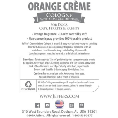 Jeffers Pet Colognes with Coat Conditioner for Dogs & Cats 16 oz - Soap & Detergent Free Grooming Spray for Fresh, Odor Control, Silky Coat & Home Freshening, Safe Formula, Made in USA - Orange Crème