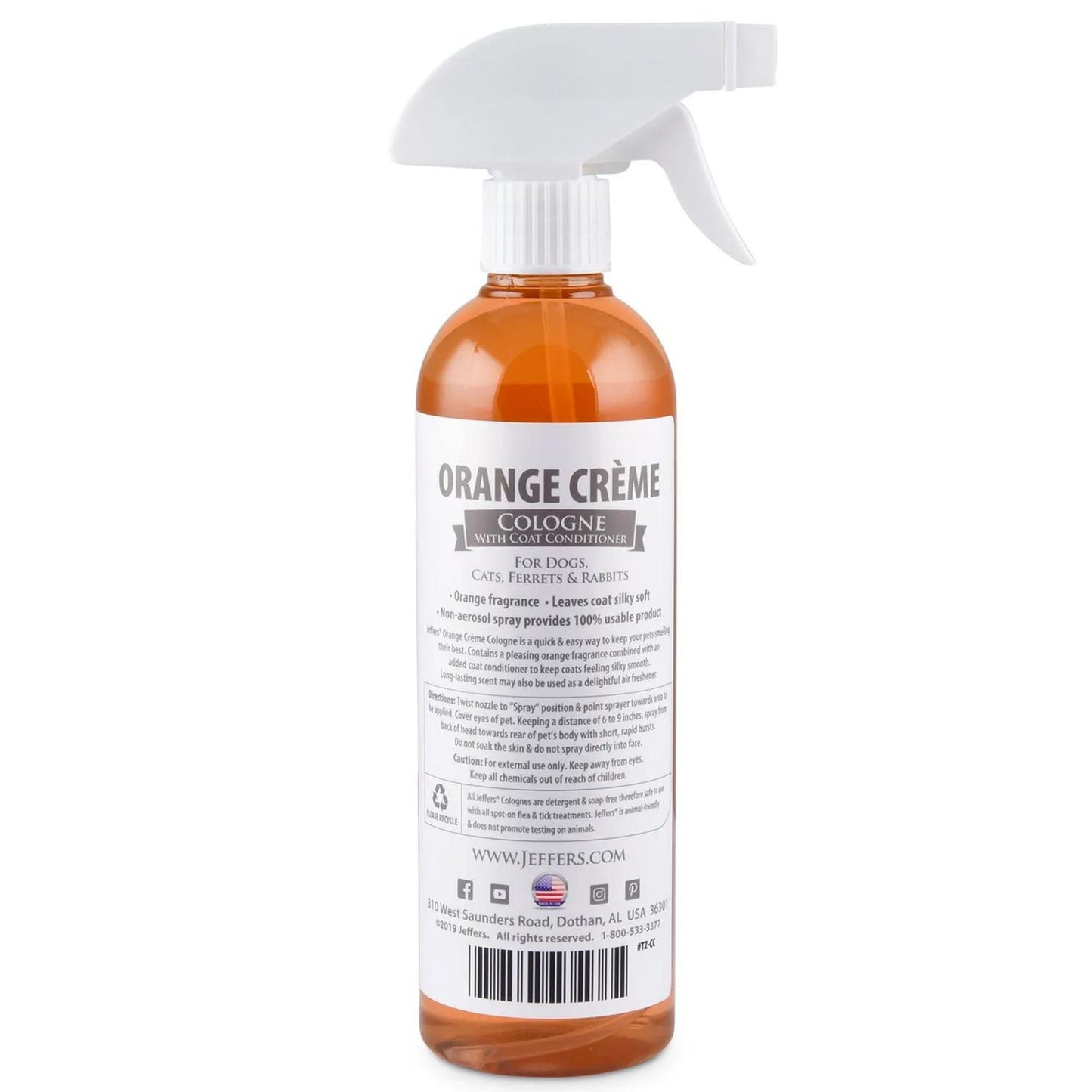 jeffers pet colognes with coat conditioner for dogs & cats 16 oz - soap & detergent free grooming spray for fresh, odor control, silky coat & home freshening, safe formula, made in usa - orange crème