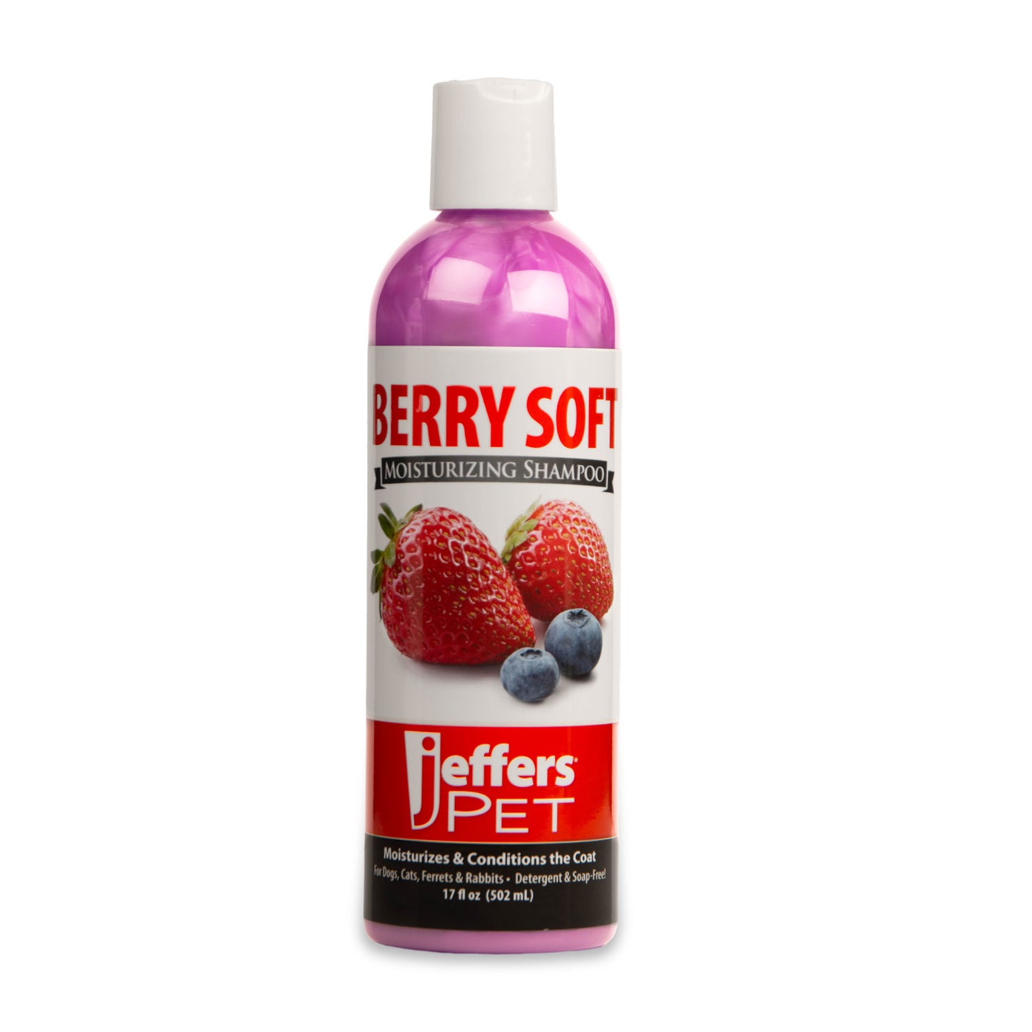 jeffers moisturizing pet shampoo, berry soft scent, 17 oz - coconut based, detergent free & soap free, ph balanced, with vitamins a d e, for dogs cats ferrets rabbits, made in the usa, healthy coat