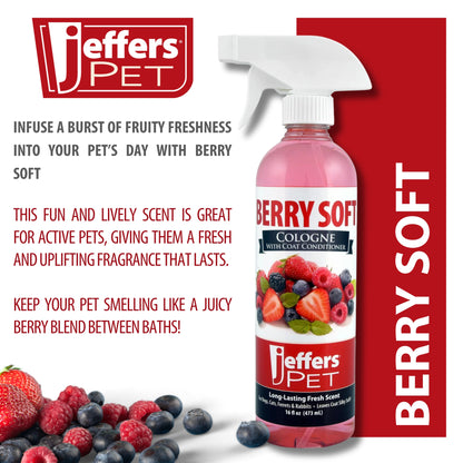 Jeffers Pet Colognes with Coat Conditioner for Dogs & Cats 16 oz - Soap & Detergent Free Grooming Spray for Fresh, Odor Control, Silky Coat & Home Freshening, Safe Formula, Made in USA - Berry Soft
