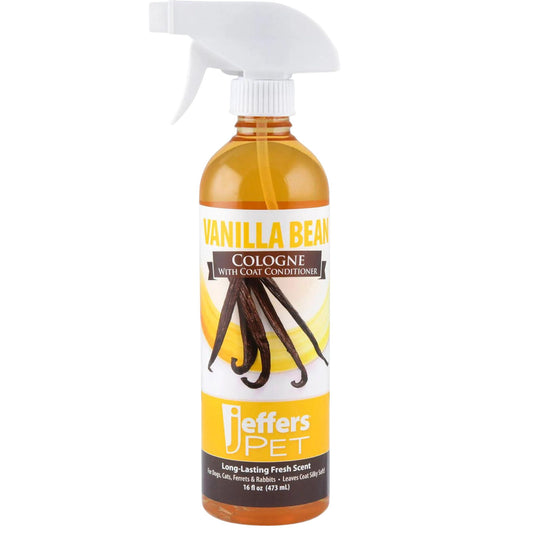 Jeffers Pet Colognes with Coat Conditioner for Dogs & Cats 16 oz - Soap & Detergent Free Grooming Spray for Fresh, Odor Control, Silky Coat & Home Freshening, Safe Formula, Made in USA - Vanilla Bean