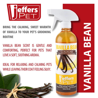 Jeffers Pet Colognes with Coat Conditioner for Dogs & Cats 16 oz - Soap & Detergent Free Grooming Spray for Fresh, Odor Control, Silky Coat & Home Freshening, Safe Formula, Made in USA - Vanilla Bean