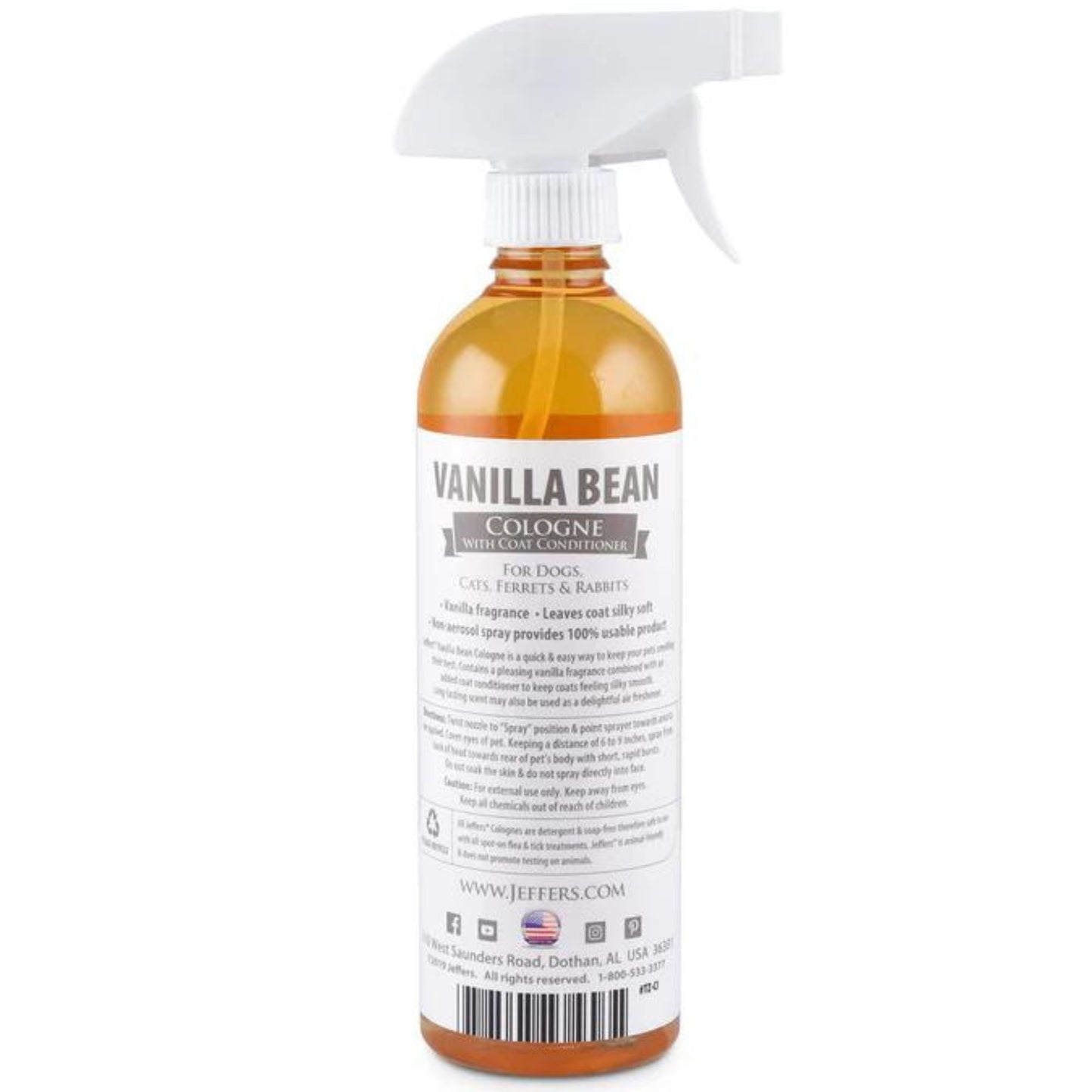 jeffers pet colognes with coat conditioner for dogs & cats 16 oz - soap & detergent free grooming spray for fresh, odor control, silky coat & home freshening, safe formula, made in usa - vanilla bean
