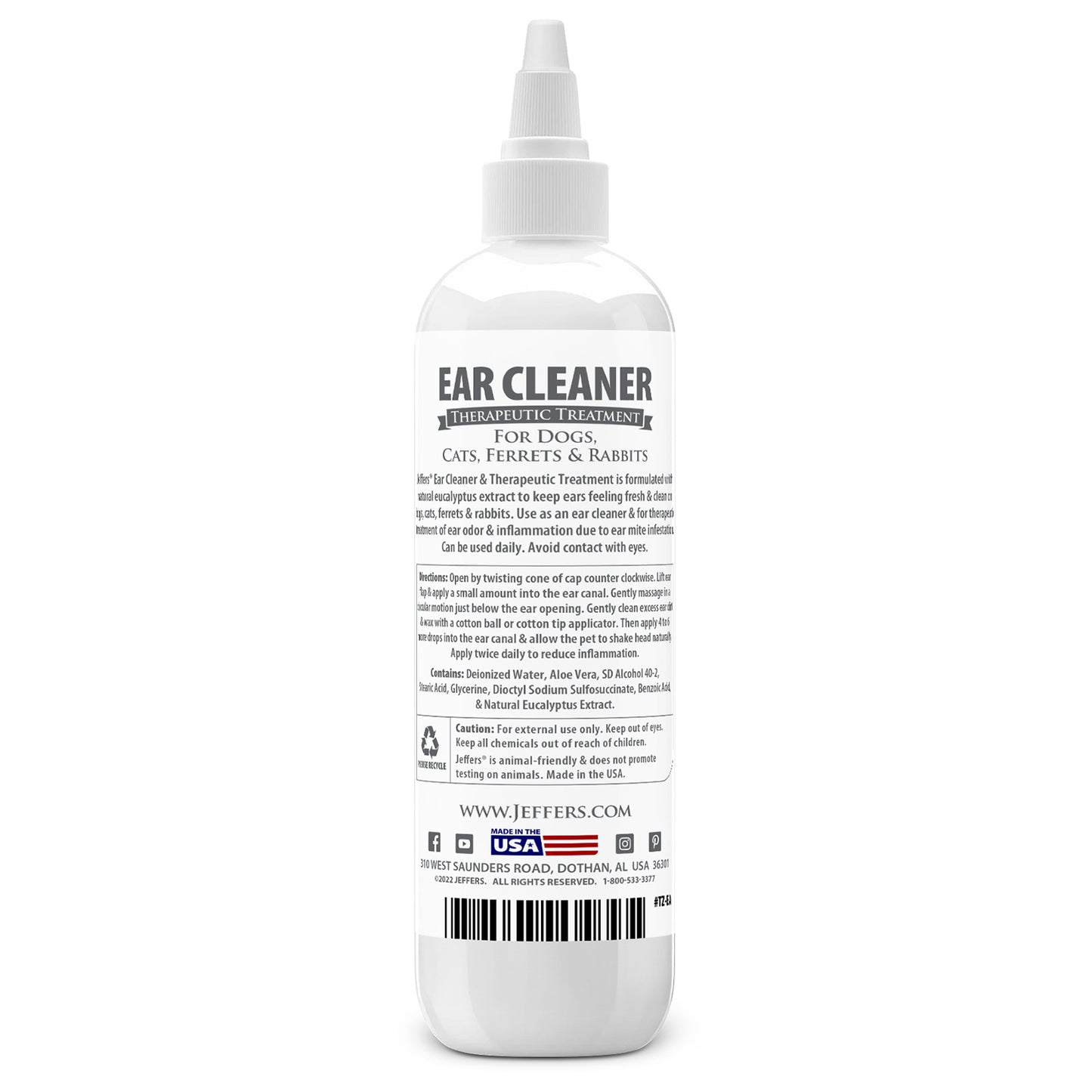 jeffers pet ear cleaning solution for dogs, cats & puppies, 8 oz – aloe vera ear wash for wax & odor removal, itchy ear comfort, routine ear hygiene, home grooming, travel friendly pet care