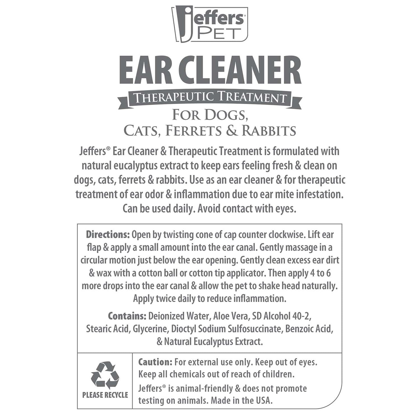 jeffers pet ear cleaning solution for dogs, cats & puppies, 8 oz – aloe vera ear wash for wax & odor removal, itchy ear comfort, routine ear hygiene, home grooming, travel friendly pet care