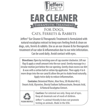 Jeffers Pet Ear Cleaning Solution for Dogs, Cats & Puppies, 8 oz – Aloe Vera Ear Wash for Wax & Odor Removal, Itchy Ear Comfort, Routine Ear Hygiene, Home Grooming, Travel Friendly Pet Care