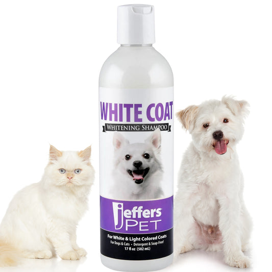 Jeffers Pet White Coat Shampoo for Dogs & Cats, 17 oz - Soap Free Coconut Cleanser with Vitamins A D E & Glycerin, Deodorizing Berry Scent Grooming Shampoo, Concentrated Bleach Free Formula, USA Made