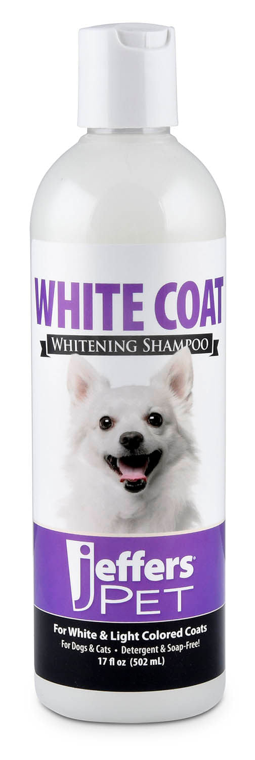 jeffers pet white coat shampoo for dogs & cats, 17 oz - soap free coconut cleanser with vitamins a d e & glycerin, deodorizing berry scent grooming shampoo, concentrated bleach free formula, usa made
