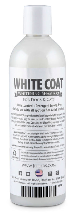 Jeffers Pet White Coat Shampoo for Dogs & Cats, 17 oz - Soap Free Coconut Cleanser with Vitamins A D E & Glycerin, Deodorizing Berry Scent Grooming Shampoo, Concentrated Bleach Free Formula, USA Made