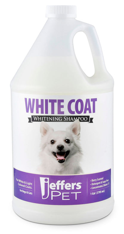 Jeffers Pet White Coat Shampoo for Dogs & Cats, 128 oz - Soap Free Coconut Cleanser w/ Vitamins A D E & Glycerin, Deodorizing Berry Scent Grooming Shampoo, Concentrated Bleach Free Formula, USA Made