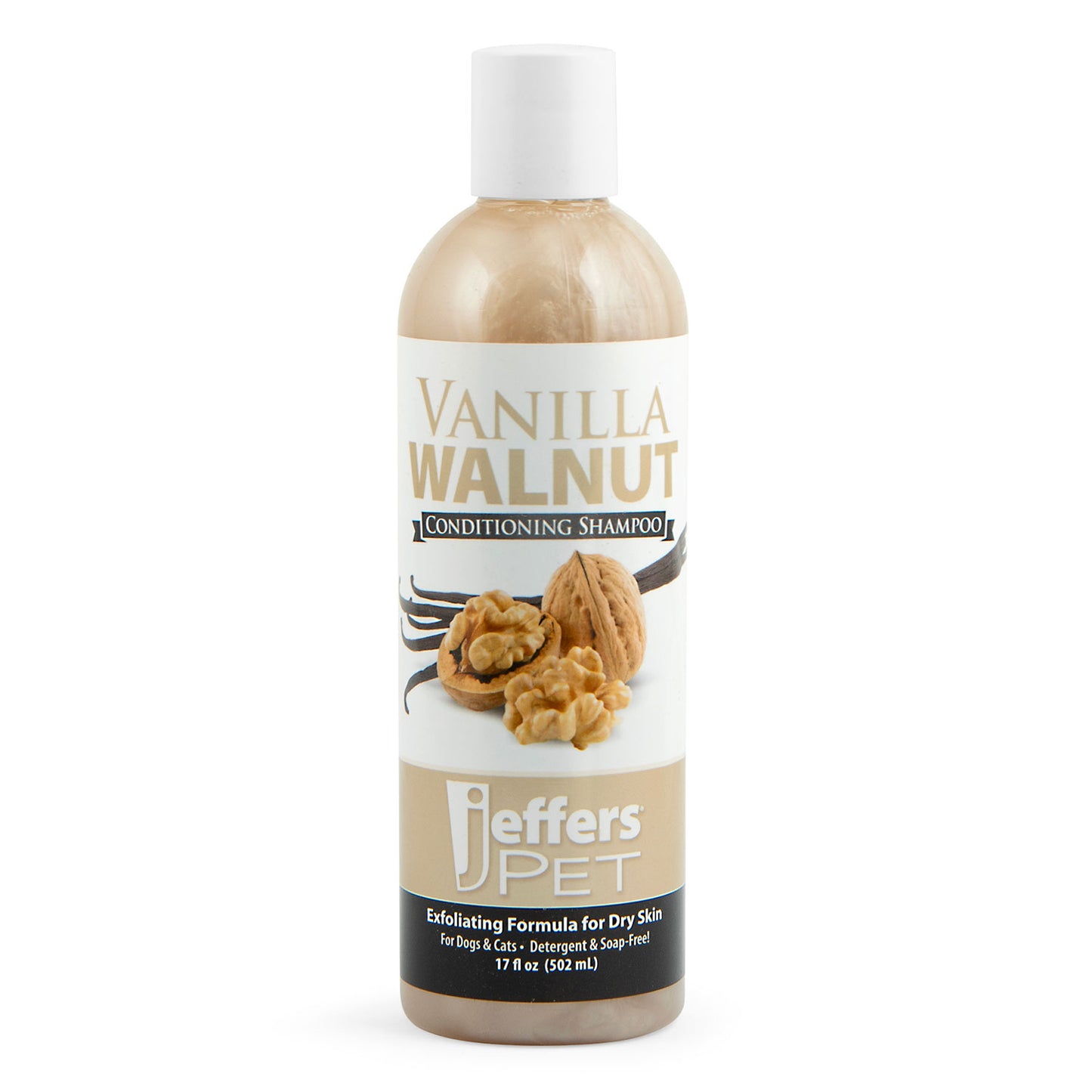jeffers pet vanilla walnut conditioning dog & cat shampoo, 17 oz – deodorizing grooming wash, coconut based soap free formula, walnut oil & vanilla extract, vitamins a d e, concentrated coat care