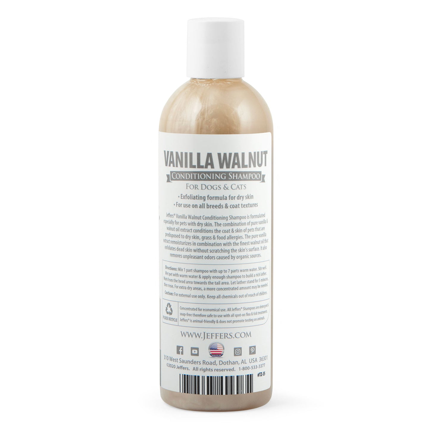 jeffers pet vanilla walnut conditioning dog & cat shampoo, 17 oz – deodorizing grooming wash, coconut based soap free formula, walnut oil & vanilla extract, vitamins a d e, concentrated coat care