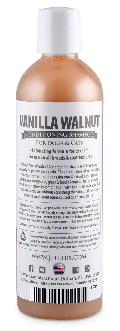 Jeffers Pet Vanilla Walnut Conditioning Dog & Cat Shampoo, 17 oz – Deodorizing Grooming Wash, Coconut Based Soap Free Formula, Walnut Oil & Vanilla Extract, Vitamins A D E, Concentrated Coat Care