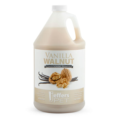 Jeffers Pet Vanilla Walnut Conditioning Dog & Cat Shampoo, 128 oz – Deodorizing Grooming Wash, Coconut Based Soap Free Formula, Walnut Oil & Vanilla Extract, Vitamins A D E, Concentrated Coat Care