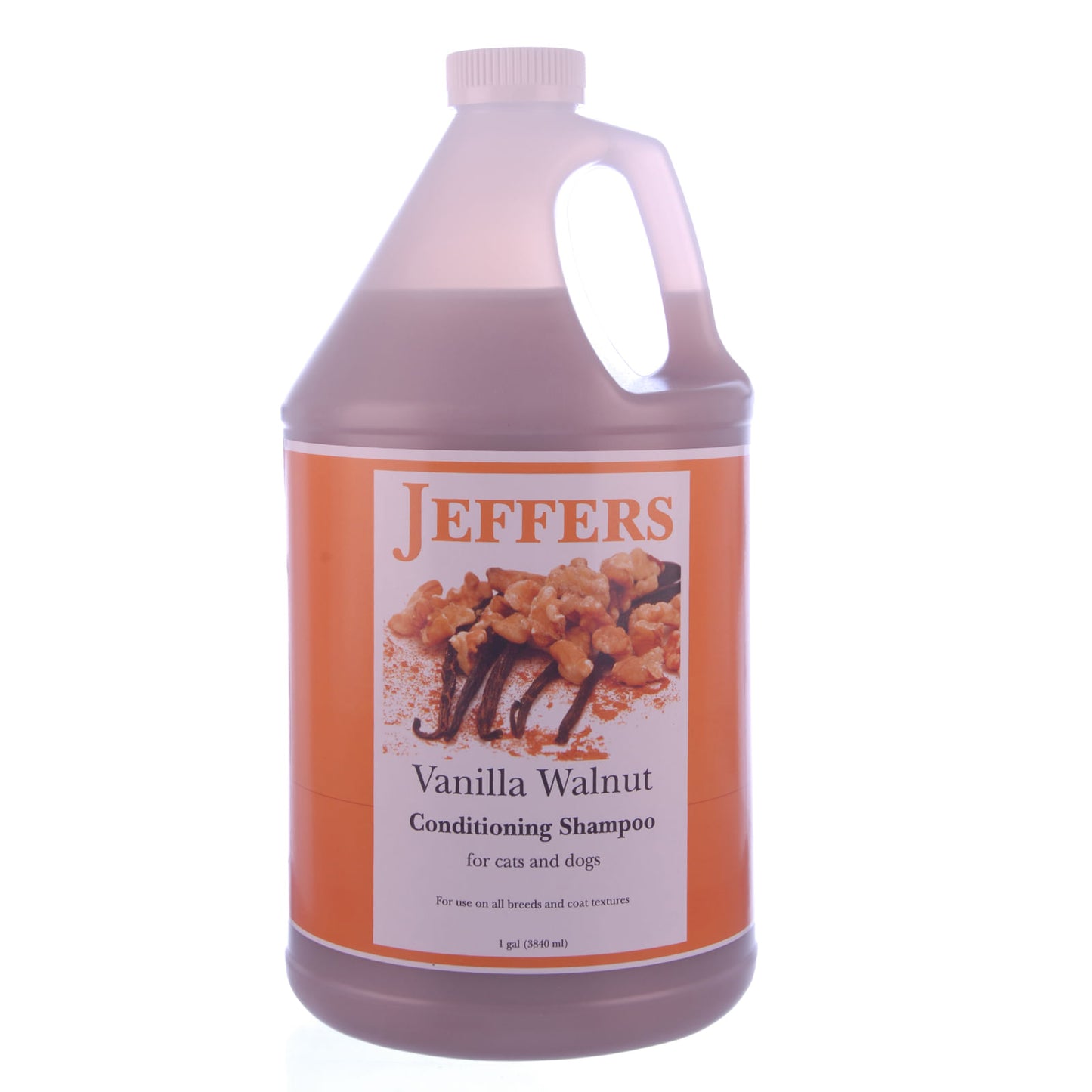 jeffers pet vanilla walnut conditioning dog & cat shampoo, 128 oz – deodorizing grooming wash, coconut based soap free formula, walnut oil & vanilla extract, vitamins a d e, concentrated coat care