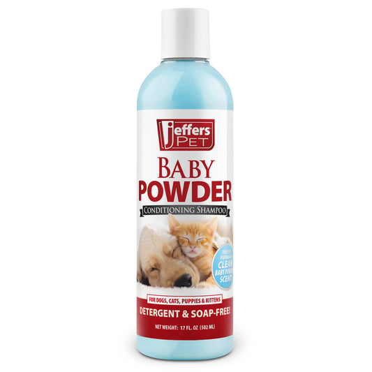 Jeffers Pet Baby Powder Tearless Shampoo for Puppies & Kittens, 17 oz - Concentrated Deodorizing Shampoo for Dogs & Cats with Natural Oils & Conditioners, pH Balanced, Soap Free Formula, Made in USA