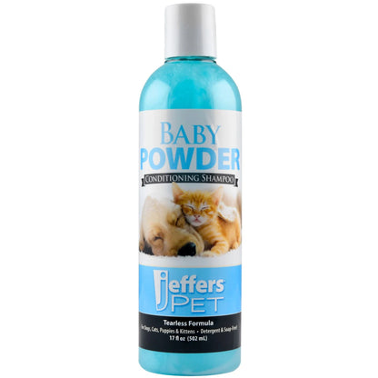 Jeffers Pet Baby Powder Tearless Shampoo for Puppies & Kittens, 17 oz - Concentrated Deodorizing Shampoo for Dogs & Cats with Natural Oils & Conditioners, pH Balanced, Soap Free Formula, Made in USA