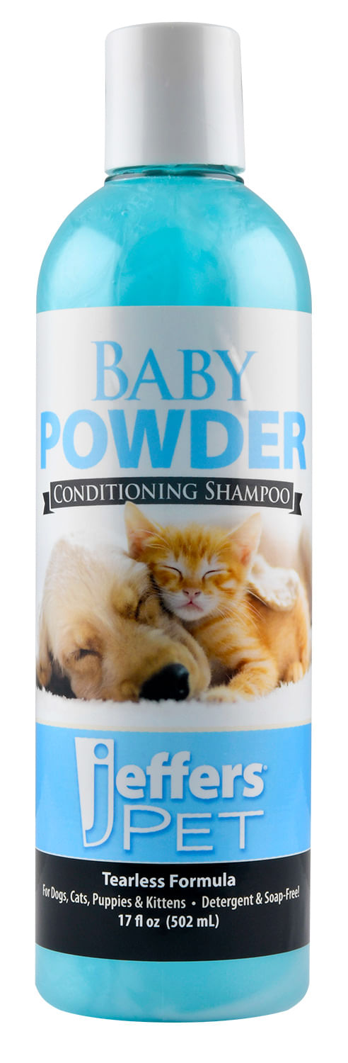 jeffers pet baby powder tearless shampoo for puppies & kittens, 17 oz - concentrated deodorizing shampoo for dogs & cats with natural oils & conditioners, ph balanced, soap free formula, made in usa