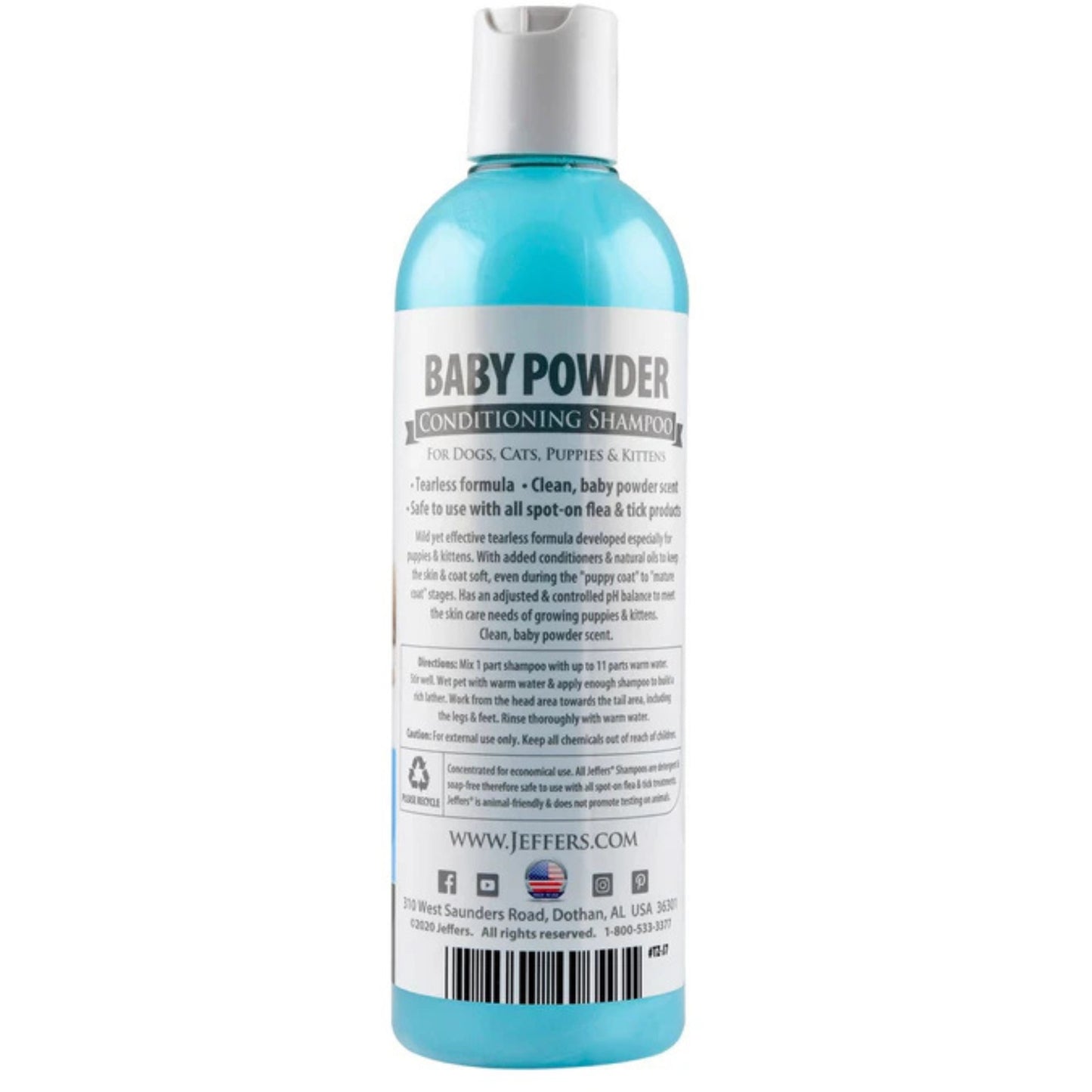 jeffers pet baby powder tearless shampoo for puppies & kittens, 17 oz - concentrated deodorizing shampoo for dogs & cats with natural oils & conditioners, ph balanced, soap free formula, made in usa