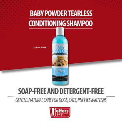Jeffers Pet Baby Powder Tearless Shampoo for Puppies & Kittens, 17 oz - Concentrated Deodorizing Shampoo for Dogs & Cats with Natural Oils & Conditioners, pH Balanced, Soap Free Formula, Made in USA