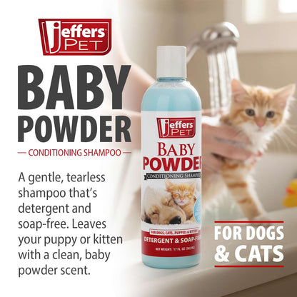 Jeffers Pet Baby Powder Tearless Shampoo for Puppies & Kittens, 17 oz - Concentrated Deodorizing Shampoo for Dogs & Cats with Natural Oils & Conditioners, pH Balanced, Soap Free Formula, Made in USA