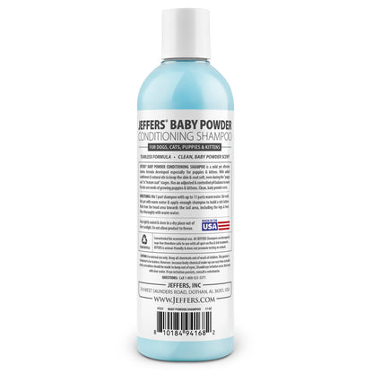 Jeffers Pet Baby Powder Tearless Shampoo for Puppies & Kittens, 17 oz - Concentrated Deodorizing Shampoo for Dogs & Cats with Natural Oils & Conditioners, pH Balanced, Soap Free Formula, Made in USA