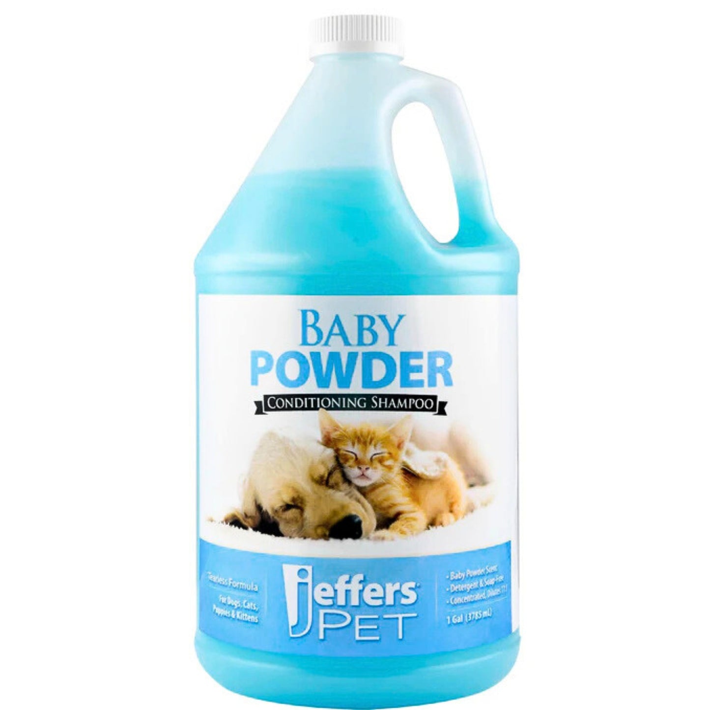 jeffers baby powder scent conditioning shampoo for dogs, cats, puppies & kittens – gentle, soap free formula with natural oils – odor eliminating, safe coat care, hypoallergenic pet shampoo,  1 gal